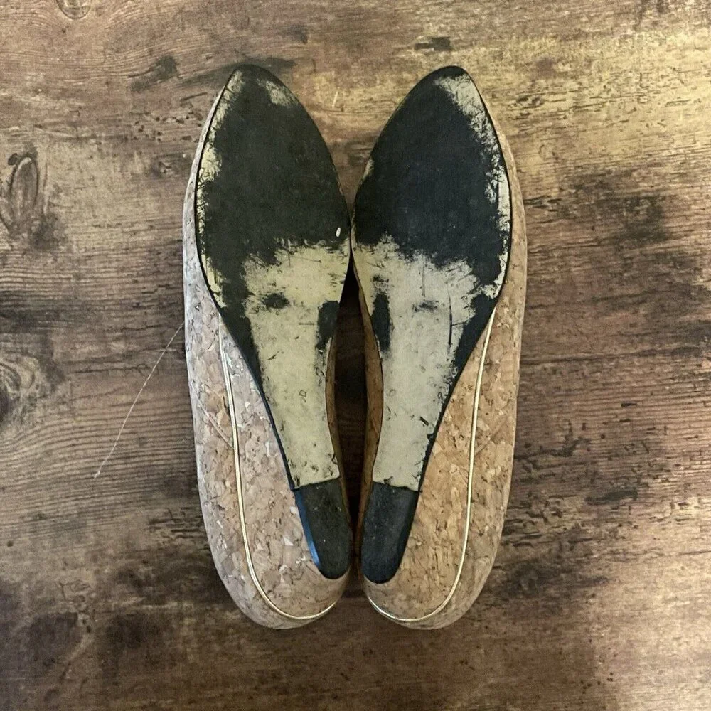 Vintage 1980s Rosina Ferragamo Schiavone Womens Wedge Heel Sz 9 Tan Cork Studded